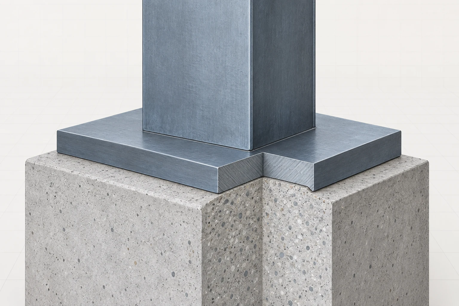 Bearing Seat Contact Steel compression member seated on a broad bearing plate over a concrete support.