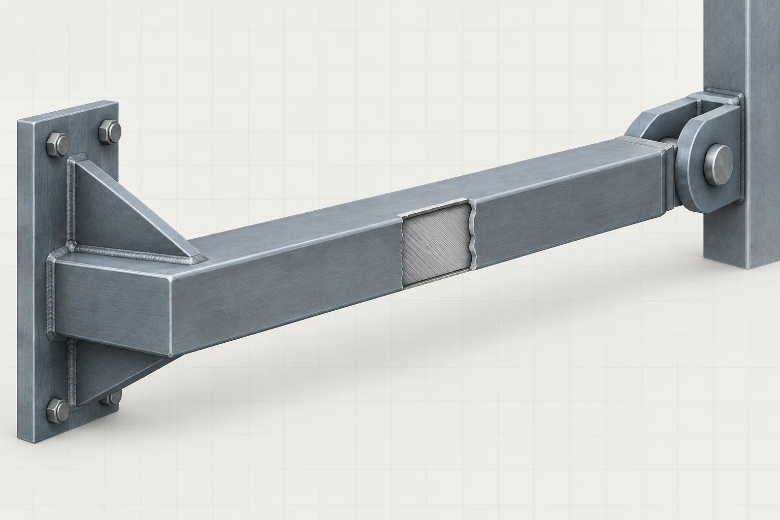 Axial Member Section Intact steel axial member shown with a cutaway through its solid cross-section.