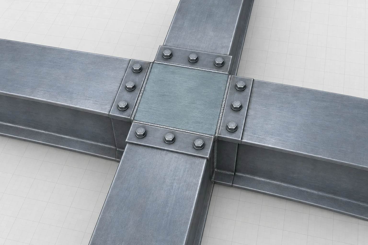 Biaxial Material Region A rectangular steel plate region tied into orthogonal in-plane framing at a connected joint.