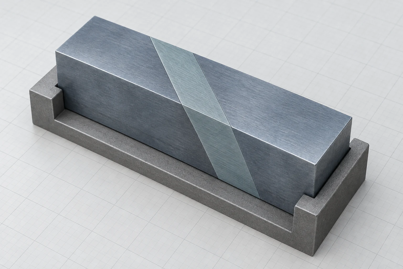 Maximum-Shear Plane Context A single connected material element with a clean diagonal cut plane through its thickness.