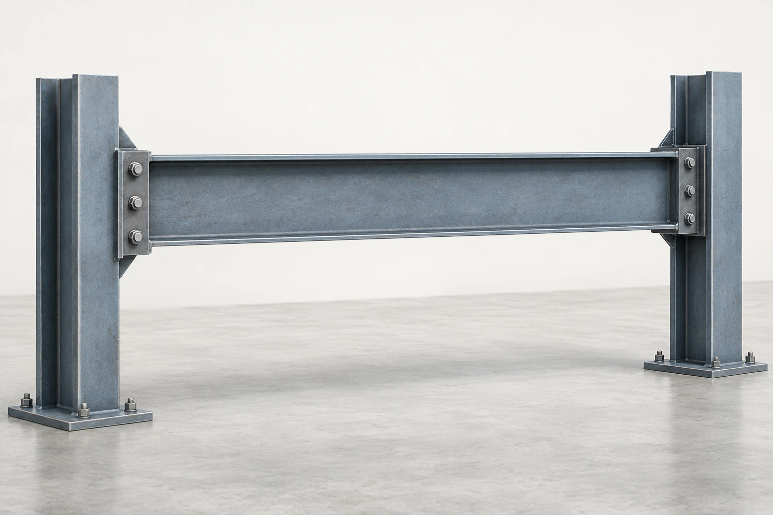 Axial and Bending in One Member An intact steel wide-flange member spans between two connected frame posts with end joints.