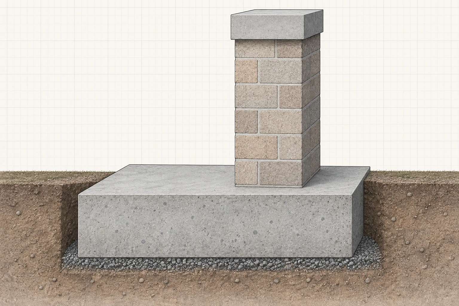 Eccentric Compression at a Wall Base Sectional architectural masonry wall on a broad concrete footing with the wall visibly offset toward one side of the base.